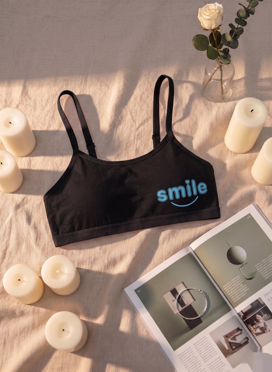 Smile Text Comfort Bra - Black