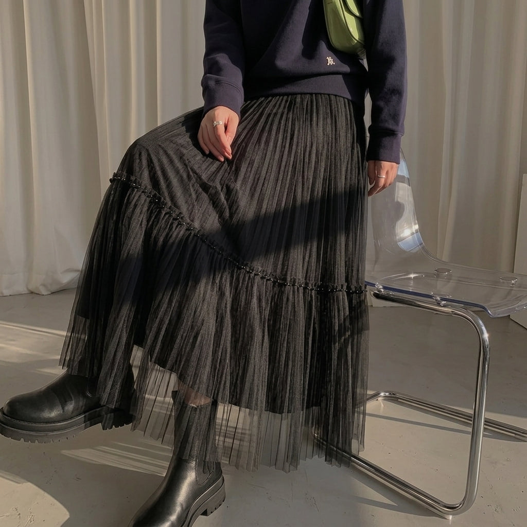 Whimsical Pleated Tier Skirt (3621)