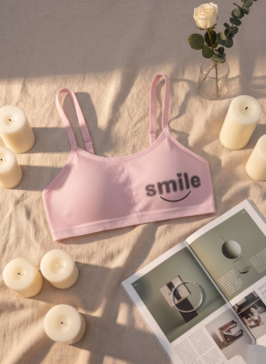 Smile Text Comfort Bra - Pink/Nude