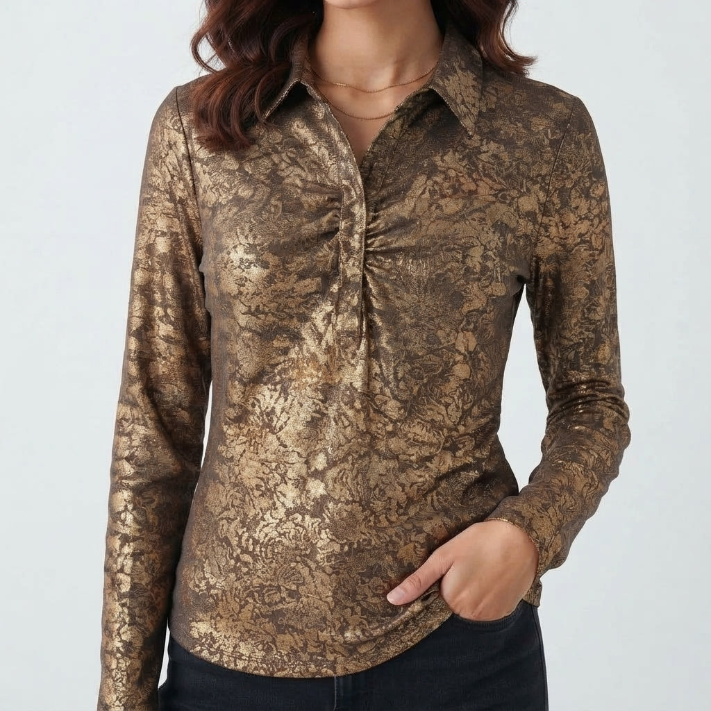 Textured Long-Sleeve Collared Shirt