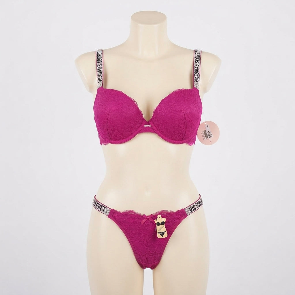 Sparkle Trim Underwire Bra and Thong Set (86-230)