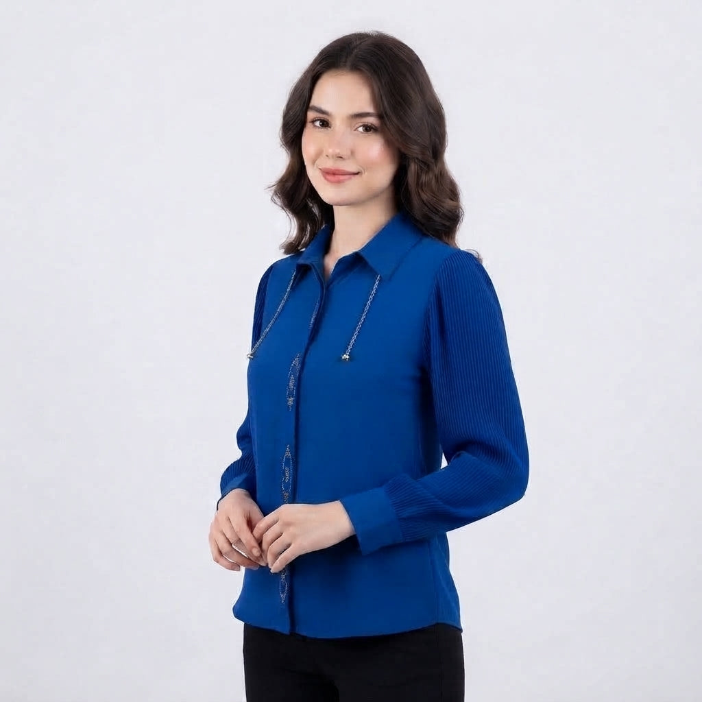 Elegant Placket Long-Sleeve Top (016210)
