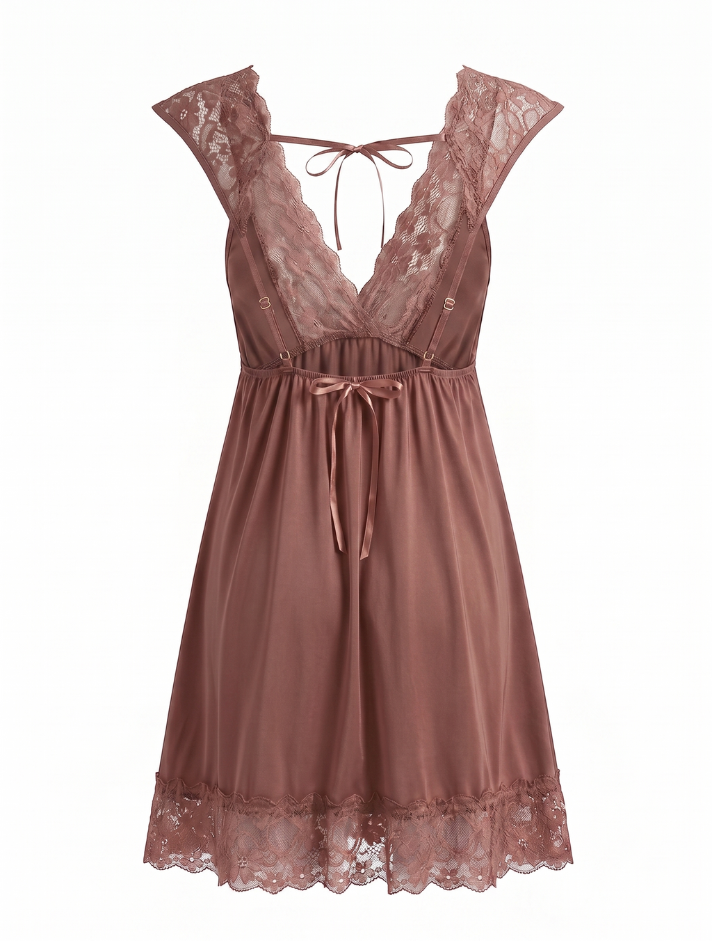 Flutter-Sleeve Lace Trim Chemise