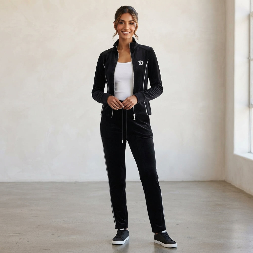Sleek Black Zip-Up Tracksuit Set (VG-1596)