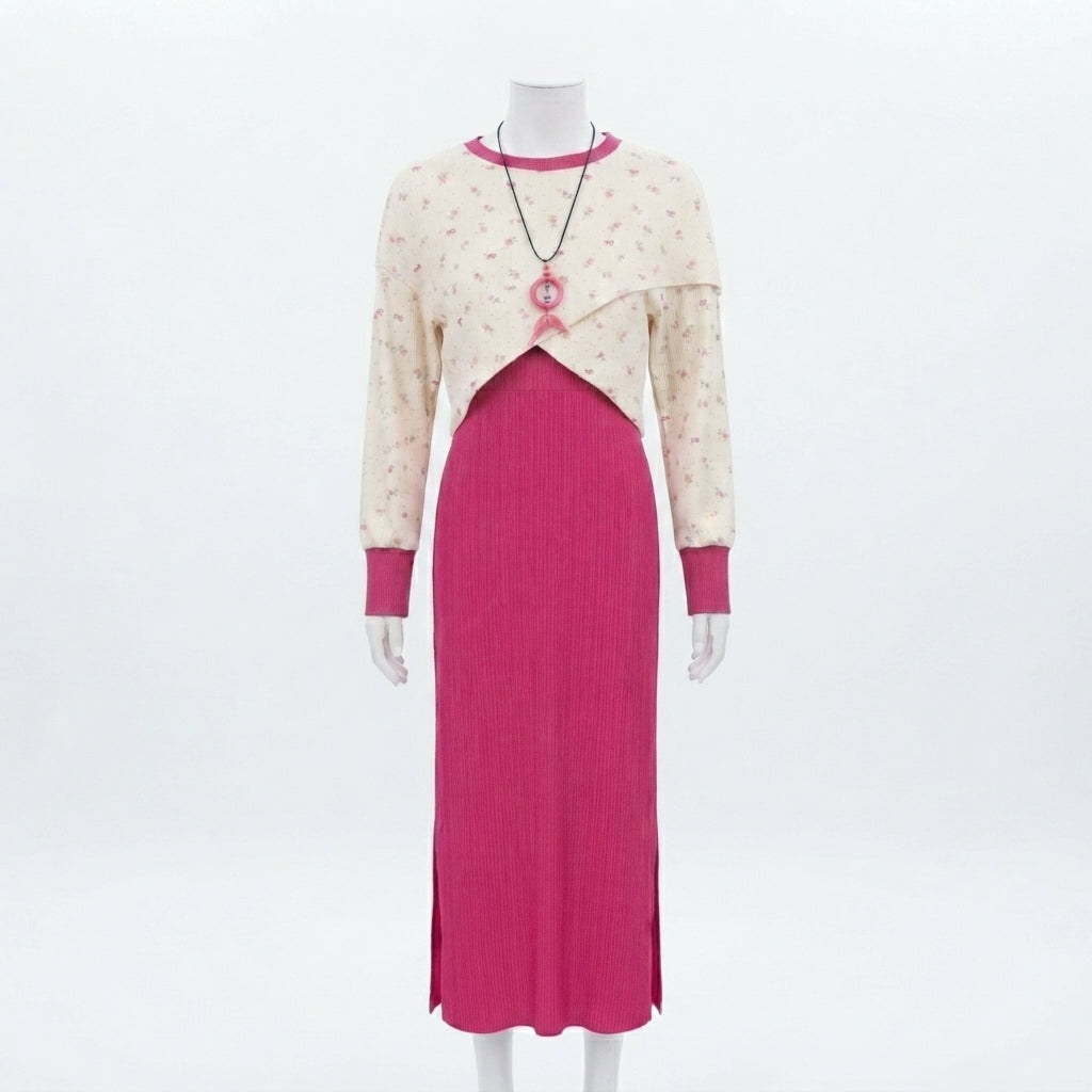 Botanical Print Crop Top & Maxi Ensemble (VG1694)
