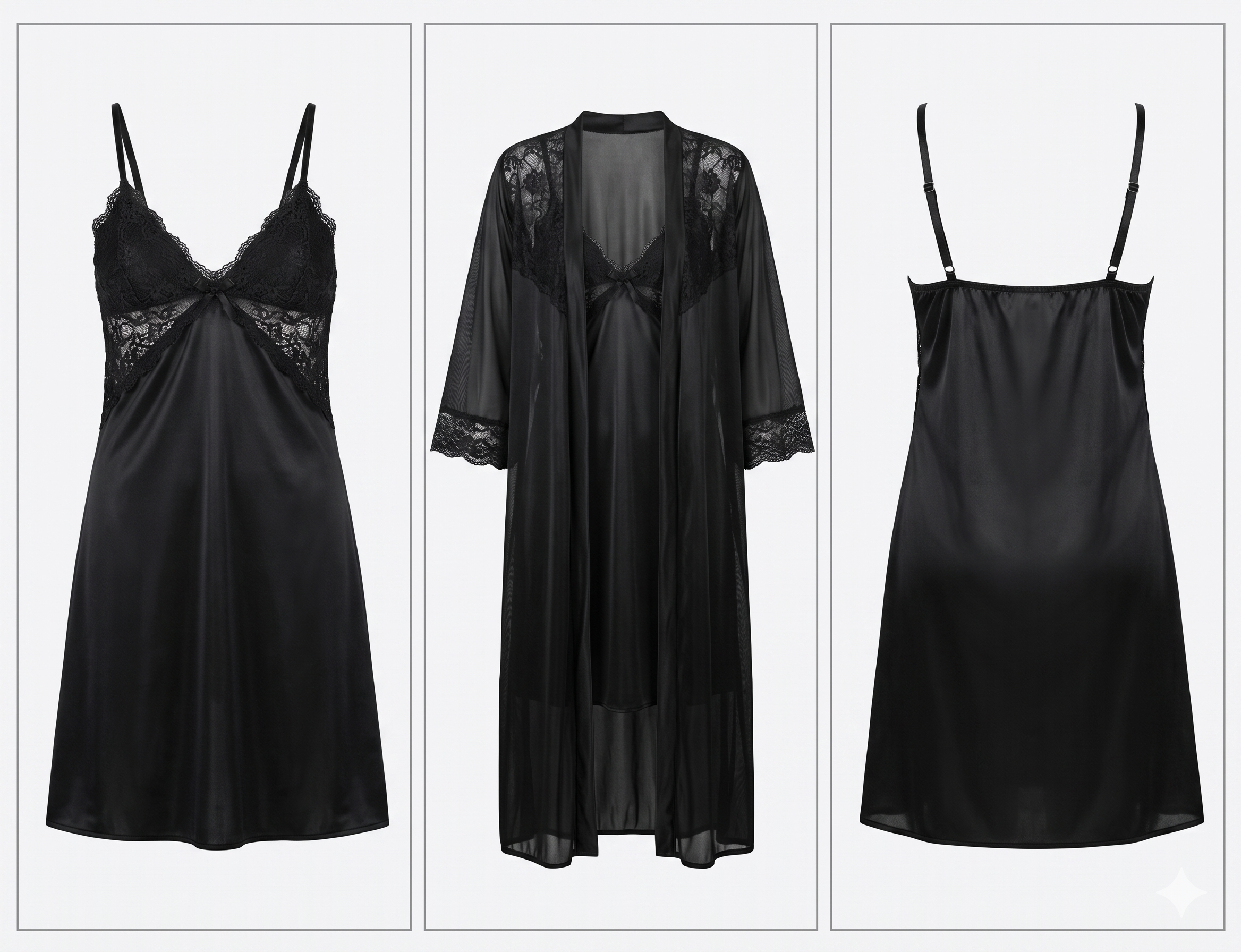 2-Piece Lace-Panel Chemise & Robe Set