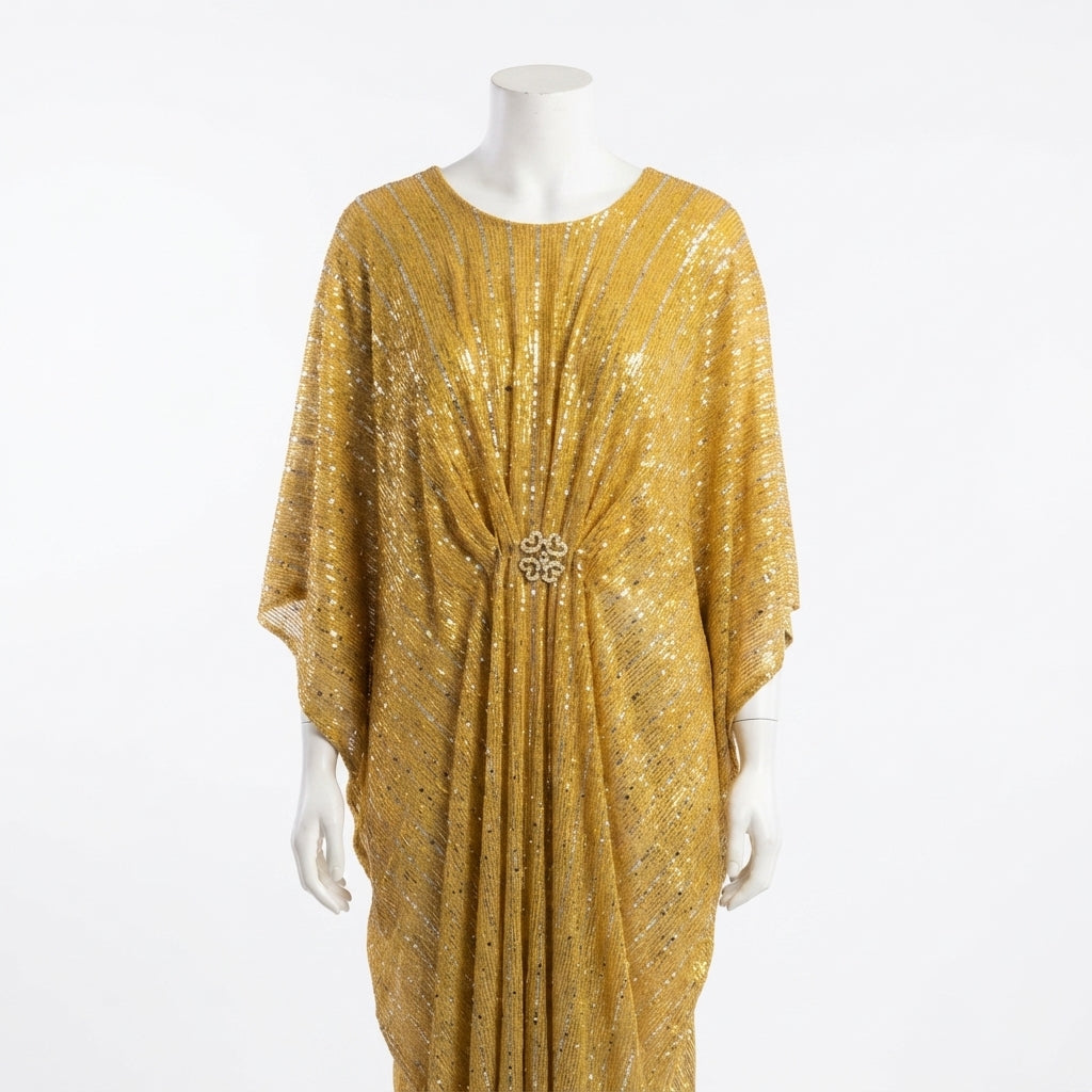 Crystal Brooch Draped Gown (000201)