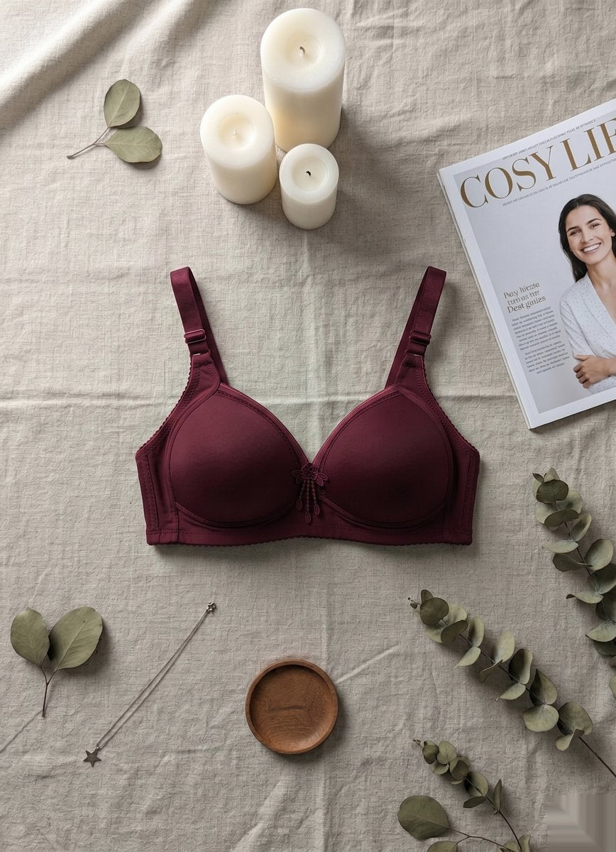 Lace Trim Elegant Bra - Black/Burgundy