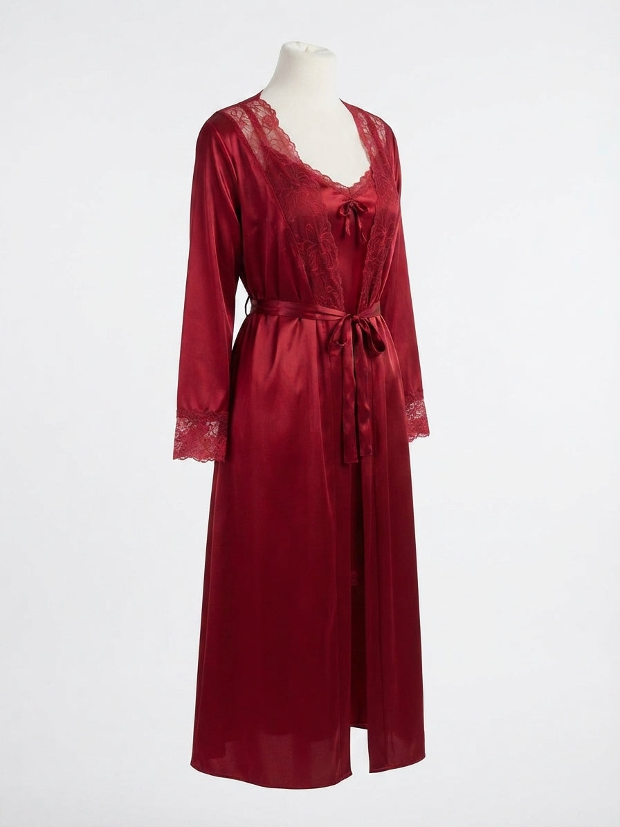 Velvet Touch Lace Trim Lounge Robe (JE-90250)