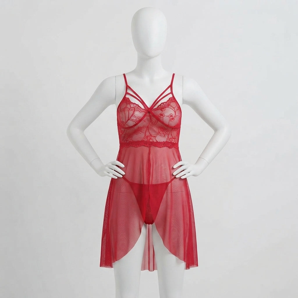 V-Neck Floral Lace Lingerie Set (35417)