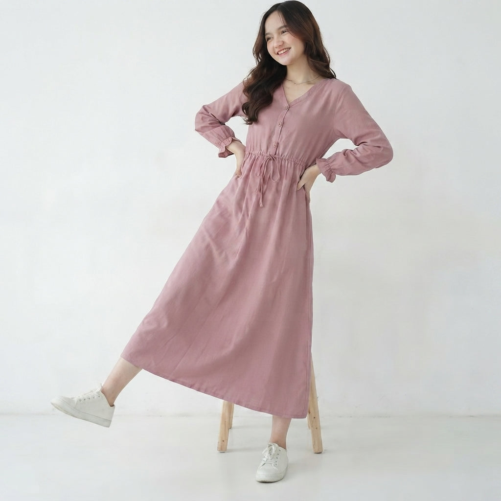 Pintuck Sleeve Long Dress (A-221)