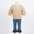 Girls Pleated Top & Lace Hem Flare Jeans Set (K021201)