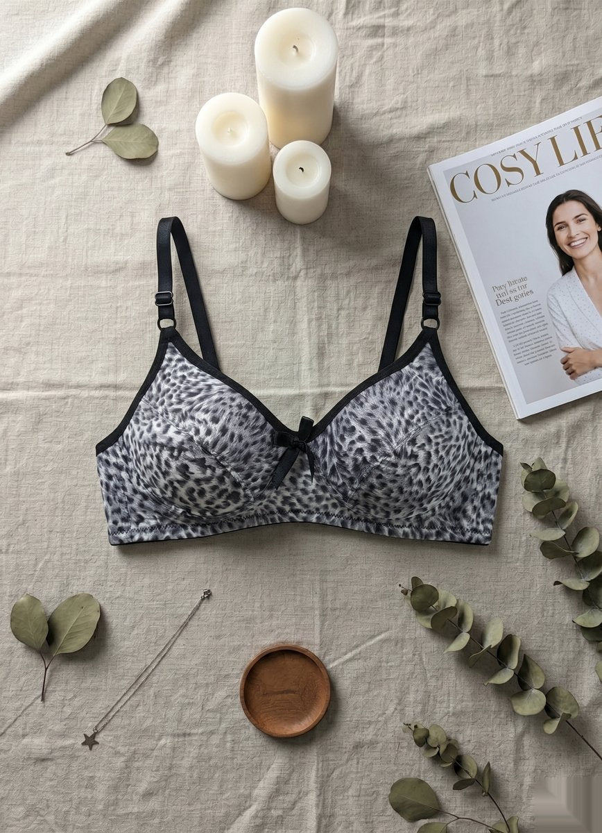 Leopard Print Wireless Bra - Gray/Black