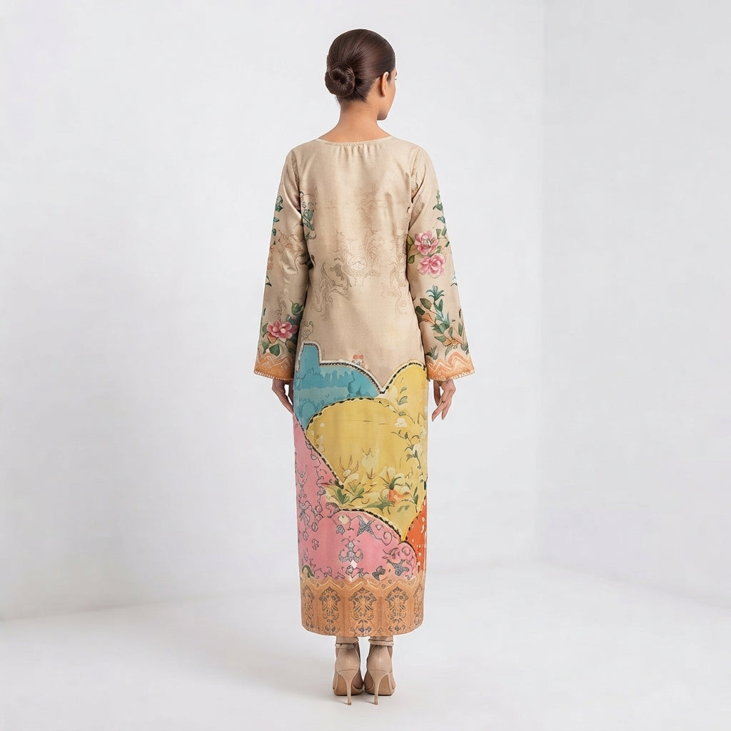 Ornate Neckline Printed Kurti and Trouser Set (BZ-25)