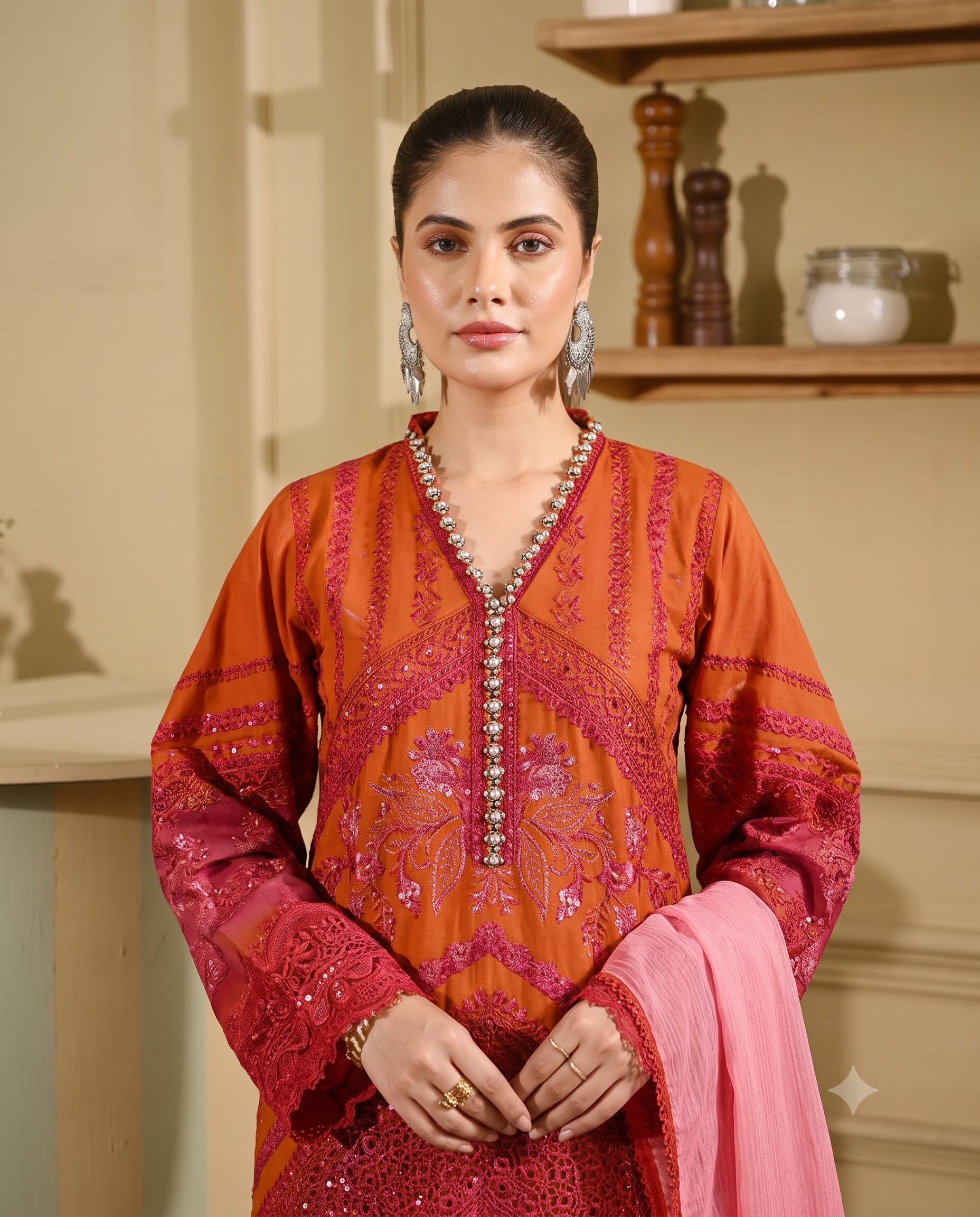 Sunset Ombré Embroidered 3-Piece Ensemble