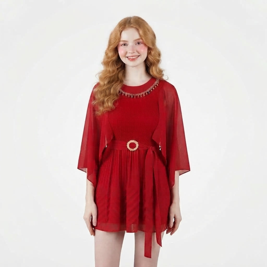 Belted Chiffon Party Dress