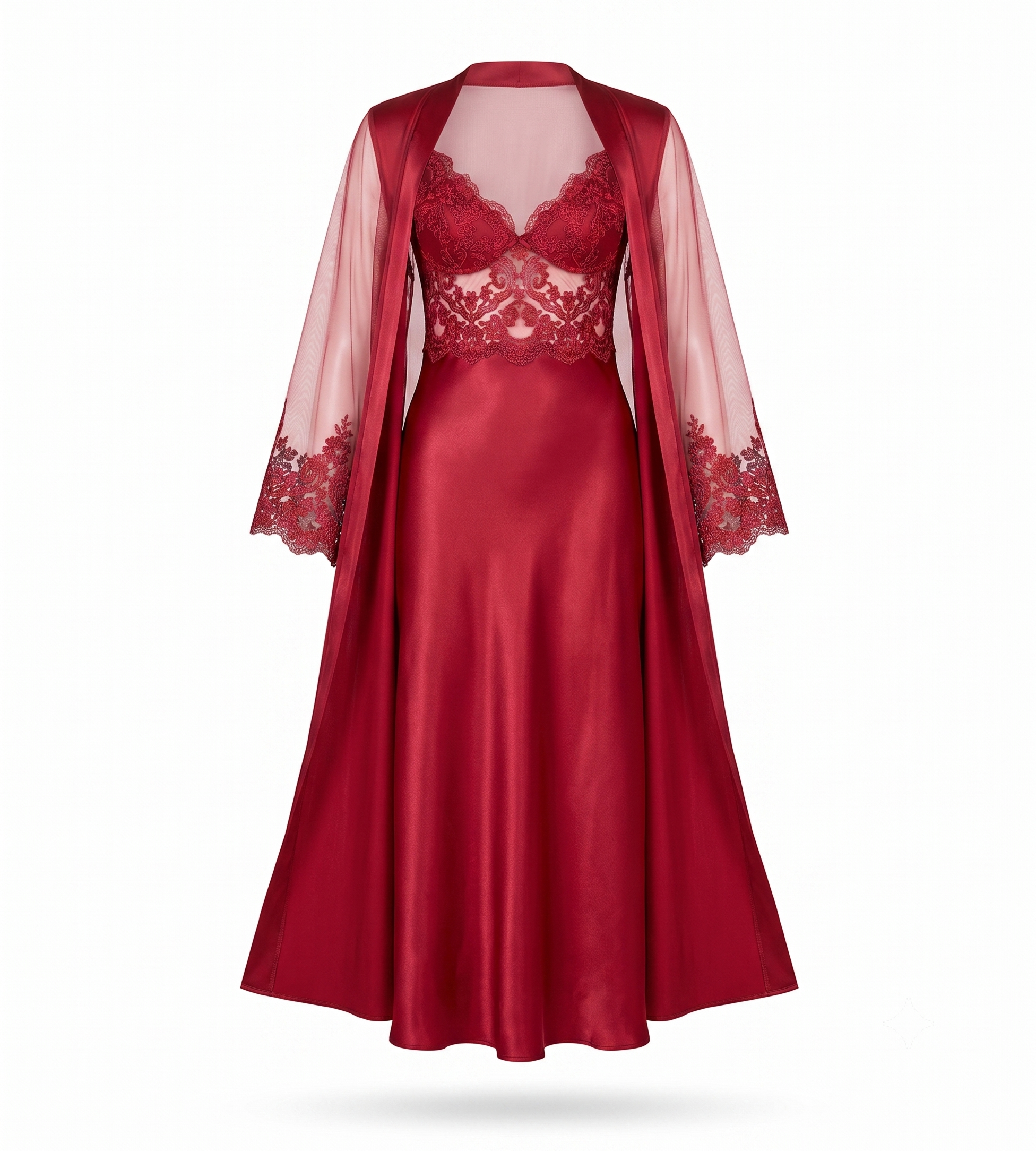 Premium Floral Lace Bustier Maxi Chemise & Robe Set