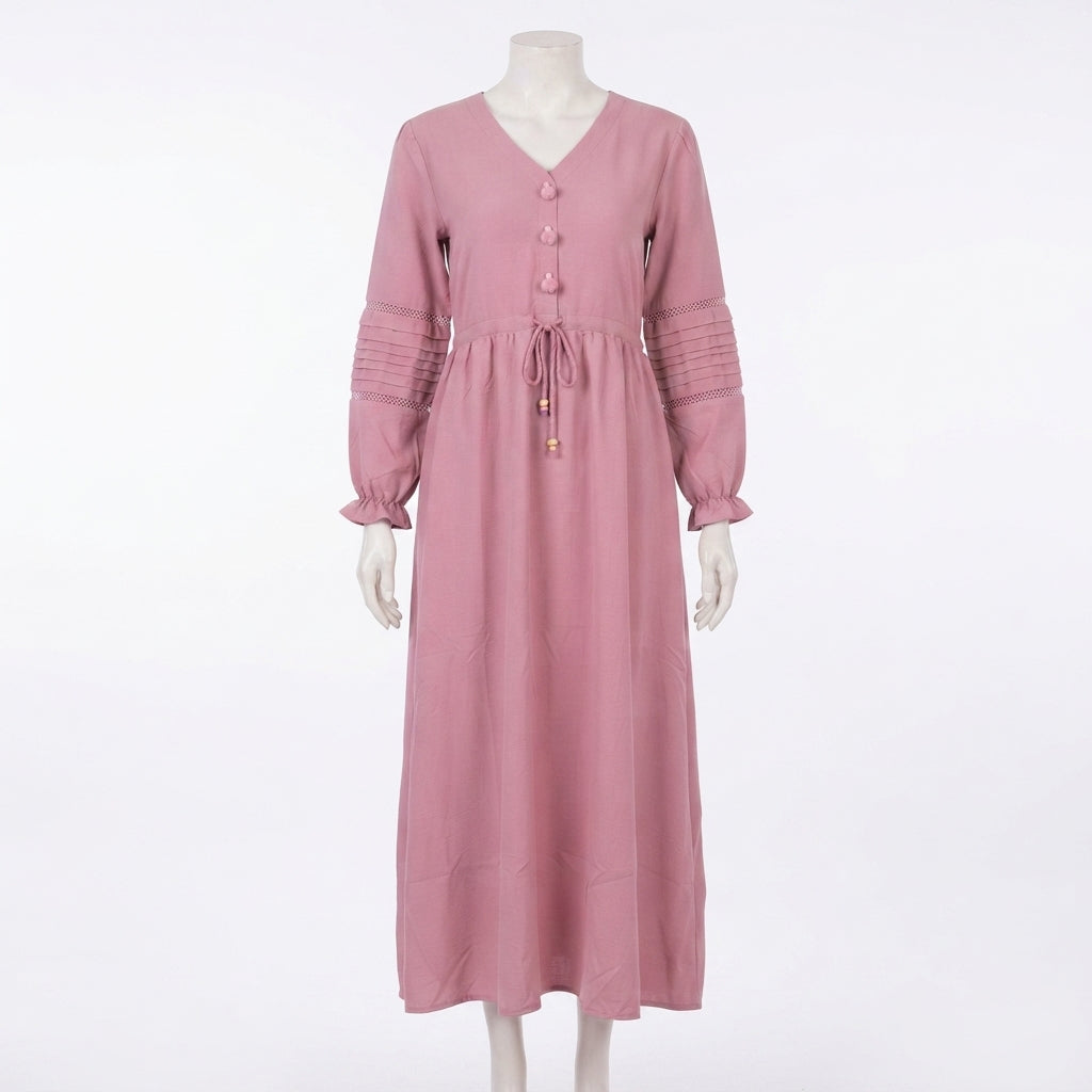 Pintuck Sleeve Long Dress (A-221)