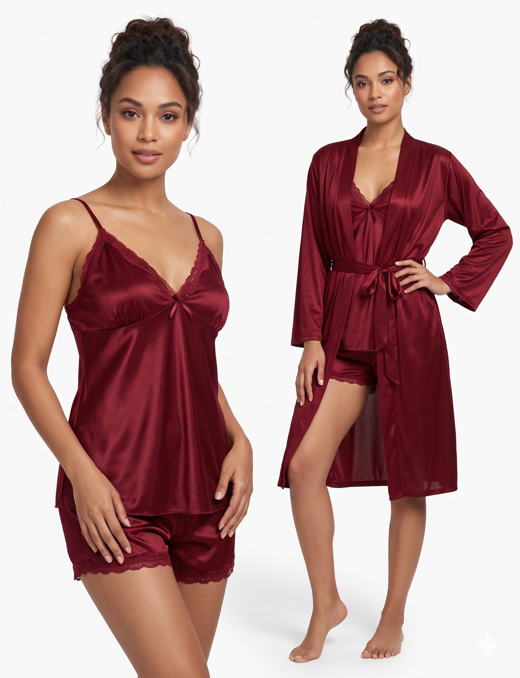 Premium Satin Cami Shorts & Robe Set