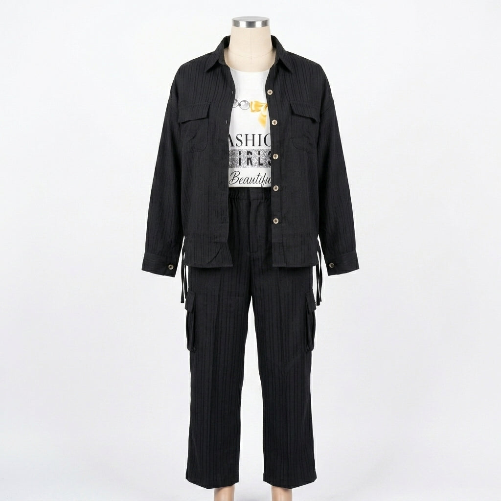 Casual Pocketed Shacket Set (VG-1014)