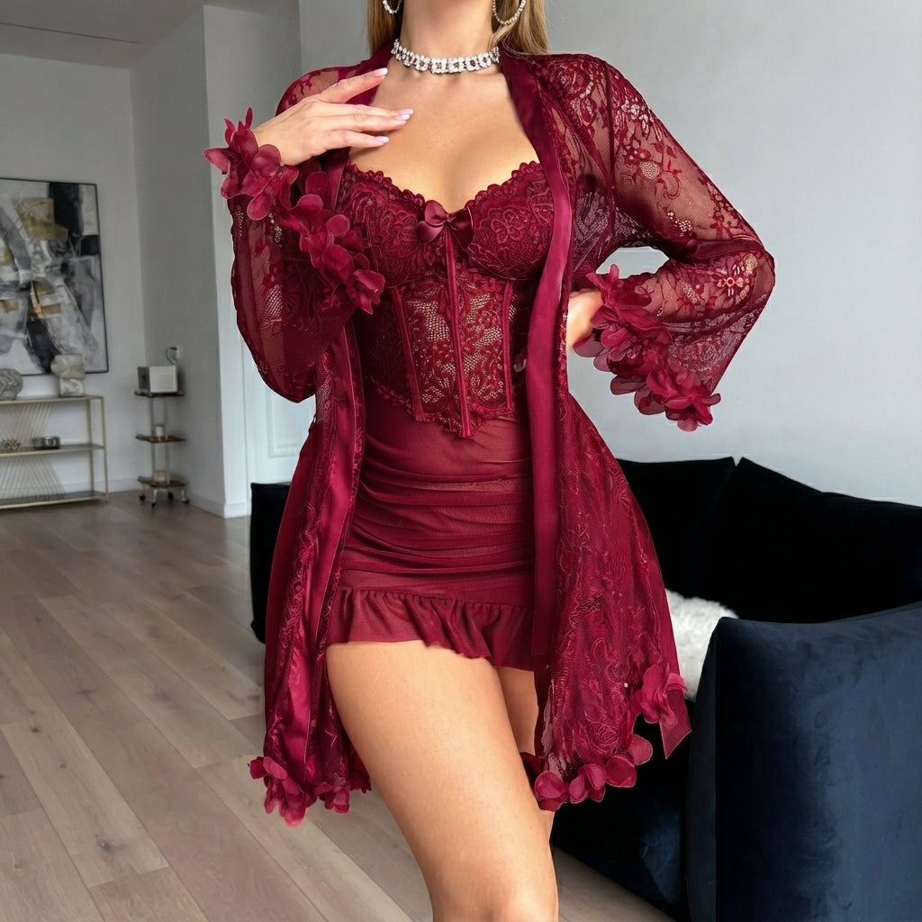 Glamorous Ruffle-Hem Nightwear Set (347)