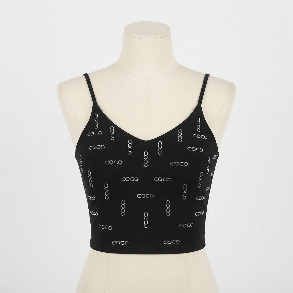 Sparkle Motif V-Neck Crop Top (2427)