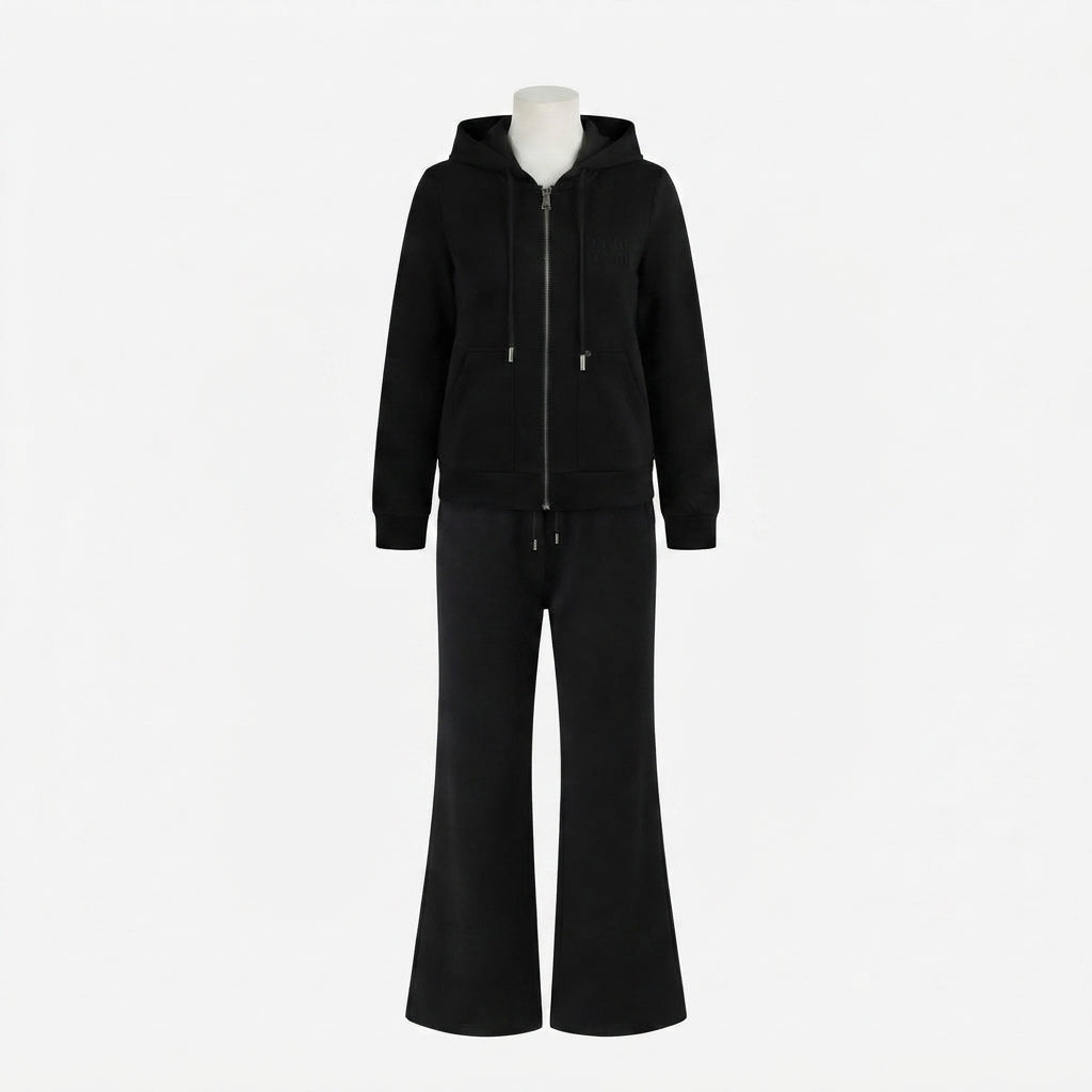 Black Zip-Up Hoodie Tracksuit Set  (VG-1597)