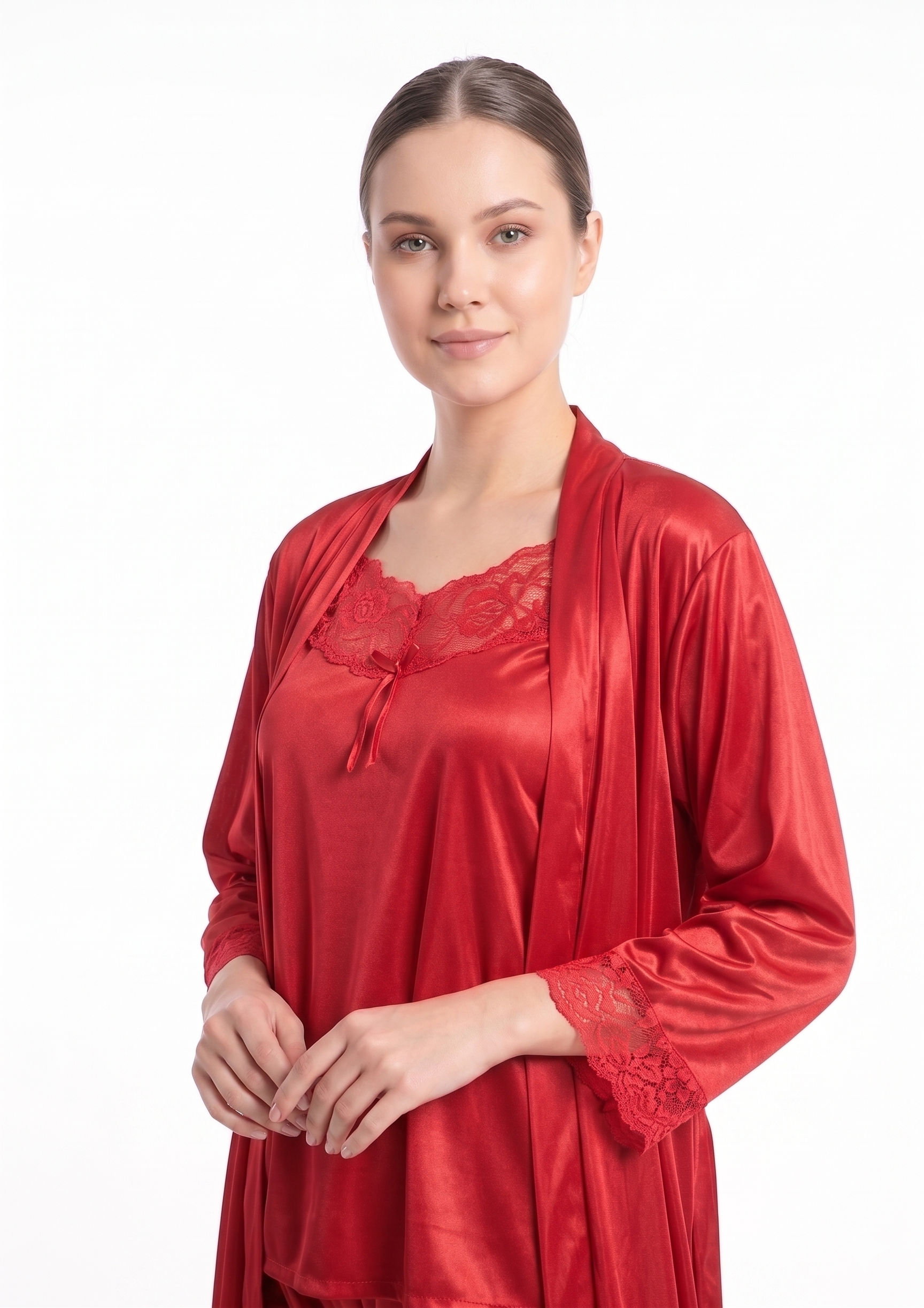 3-Piece Satin Cami Pajama & Duster Robe Set