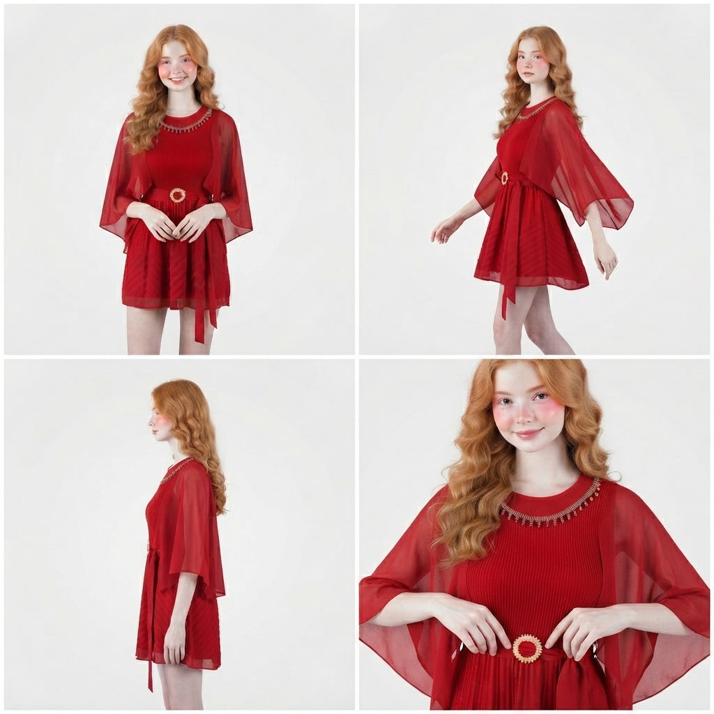 Belted Chiffon Party Dress