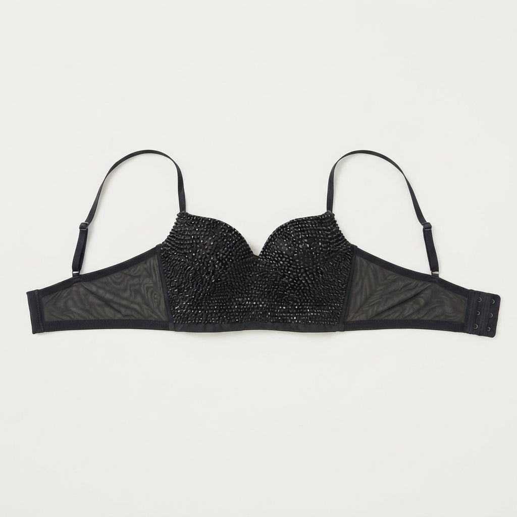 Sheer Mesh Paneled Beaded Crop (25600)