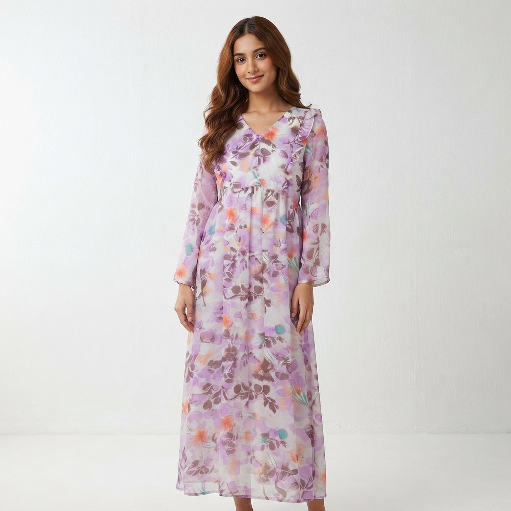 V-Neck Long-Sleeve Gown (A-226)