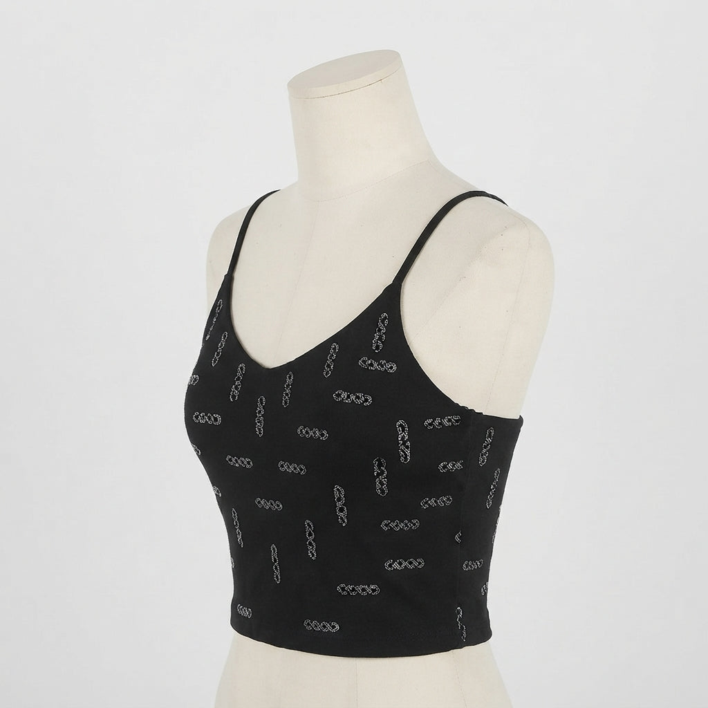 Sparkle Motif V-Neck Crop Top (2427)