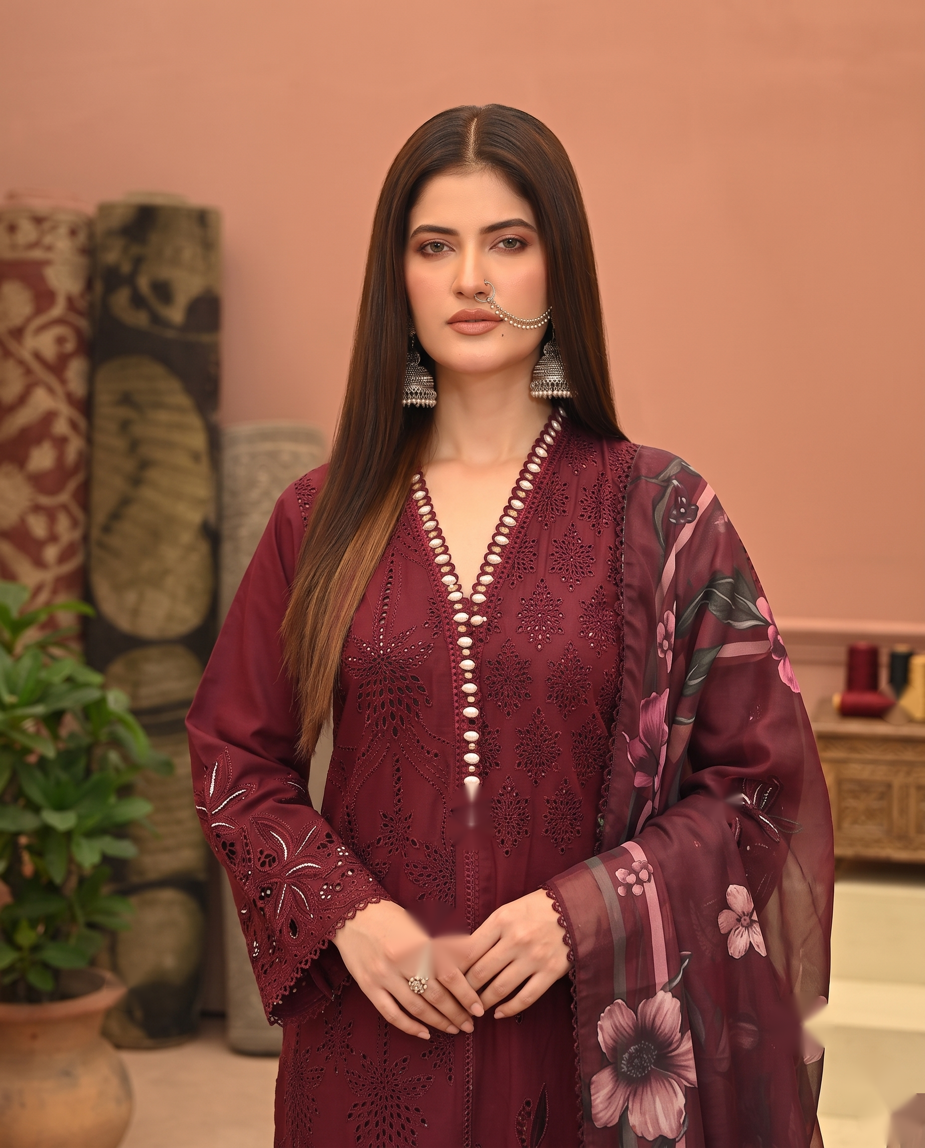 3 Piece Embroidered Cambric Suit