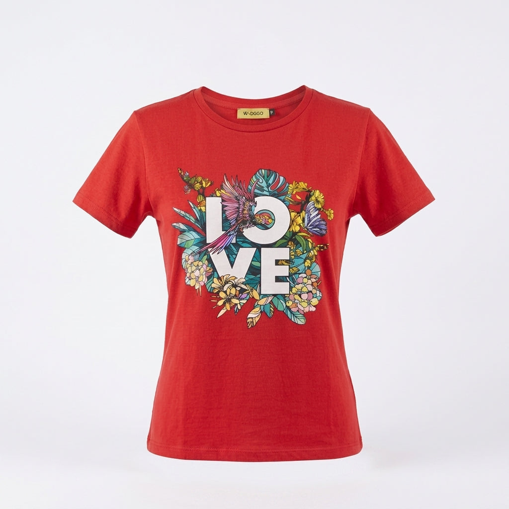 Floral "Love" Print Short-Sleeve Top