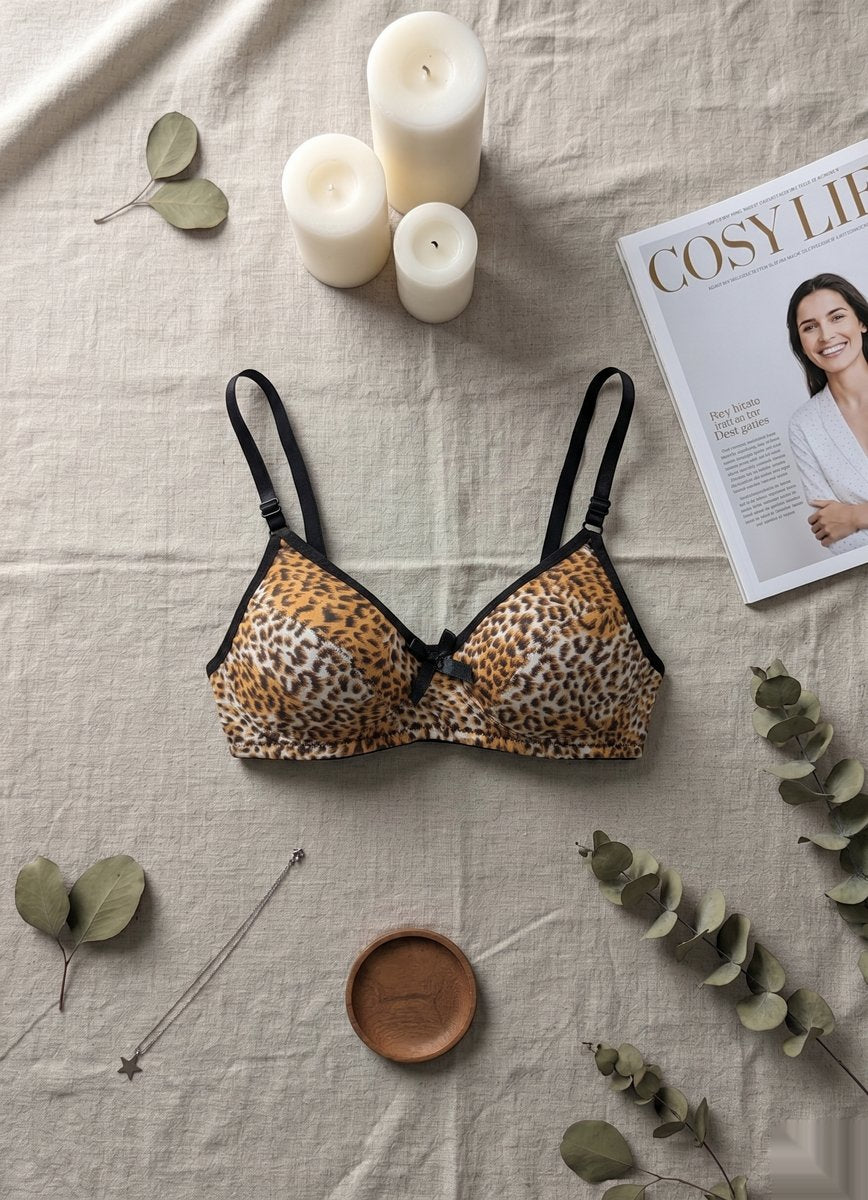 Leopard Print Wireless Bra - Brown/Gray