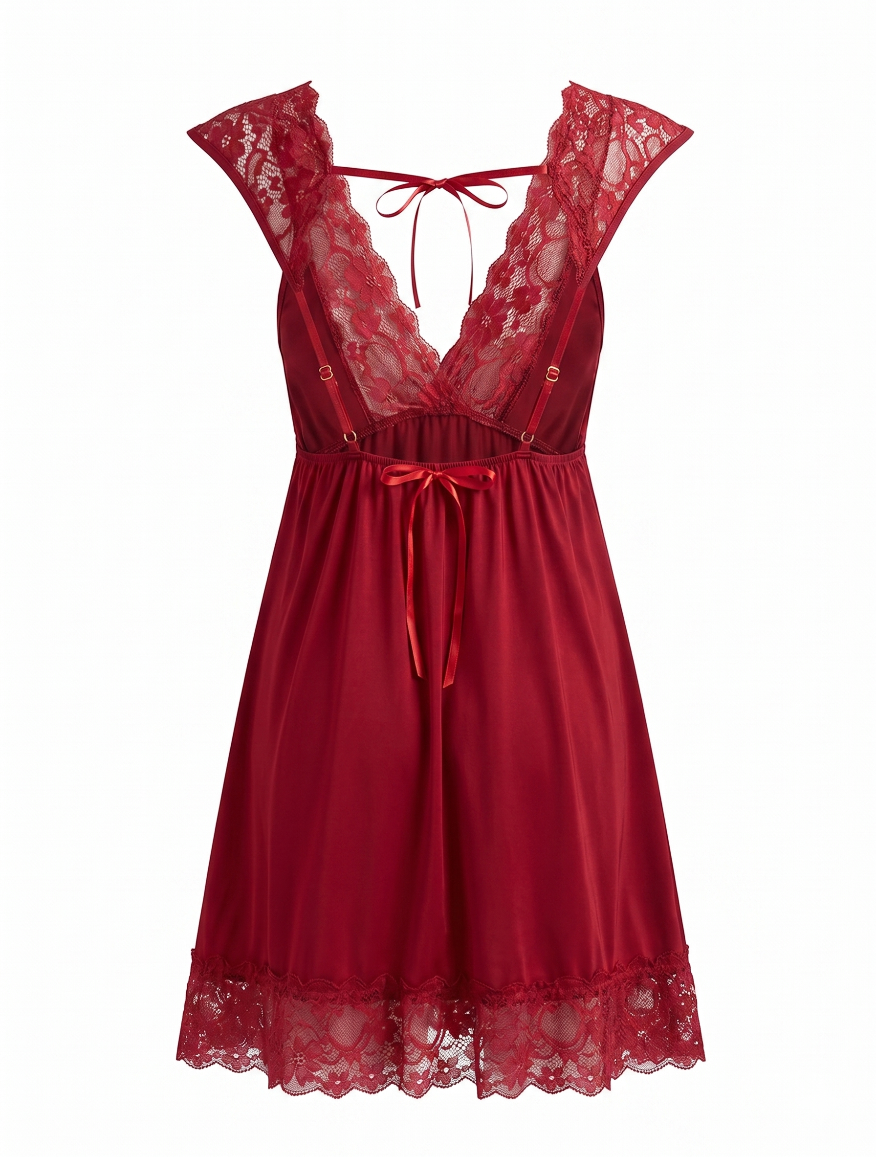 Flutter-Sleeve Lace Trim Chemise
