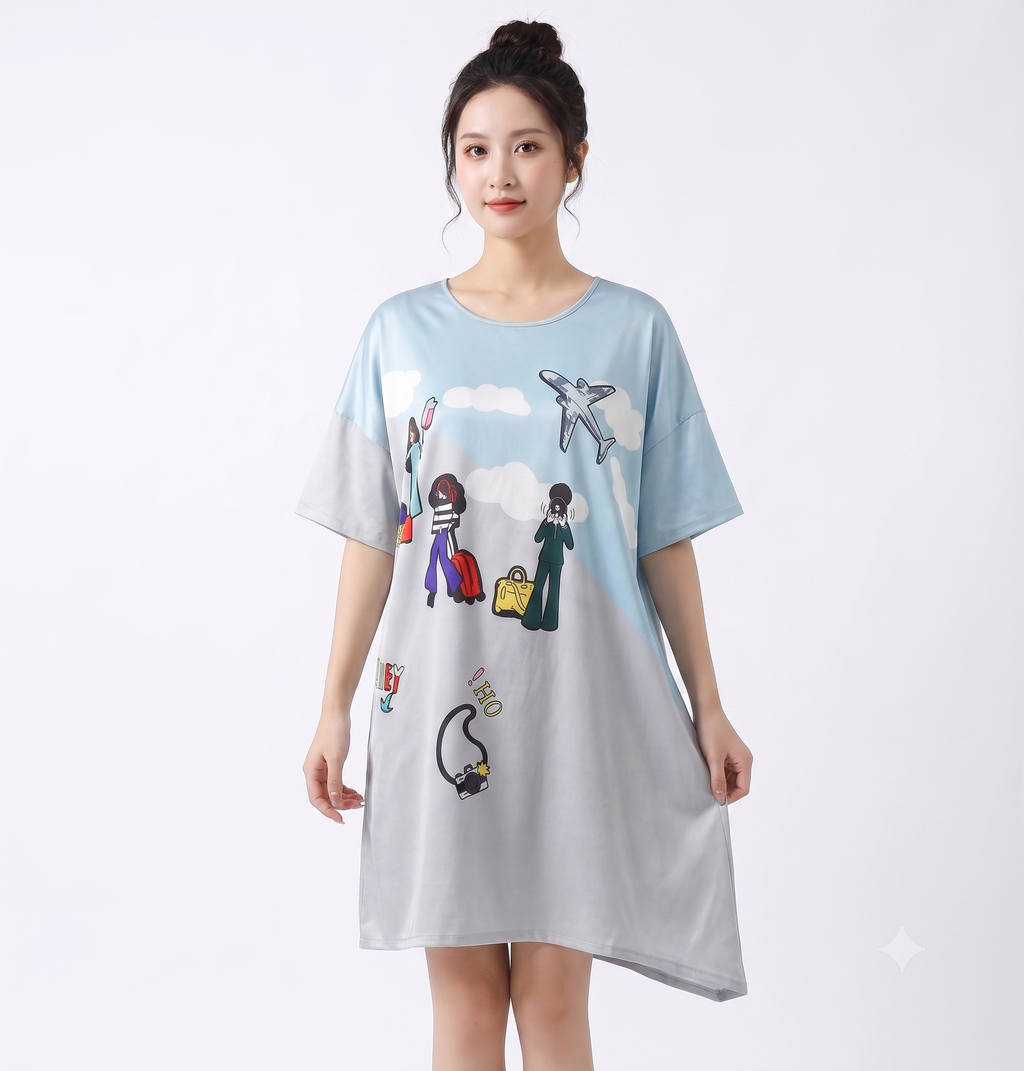 Sky Blue Relaxed Fit Long Nightshirt