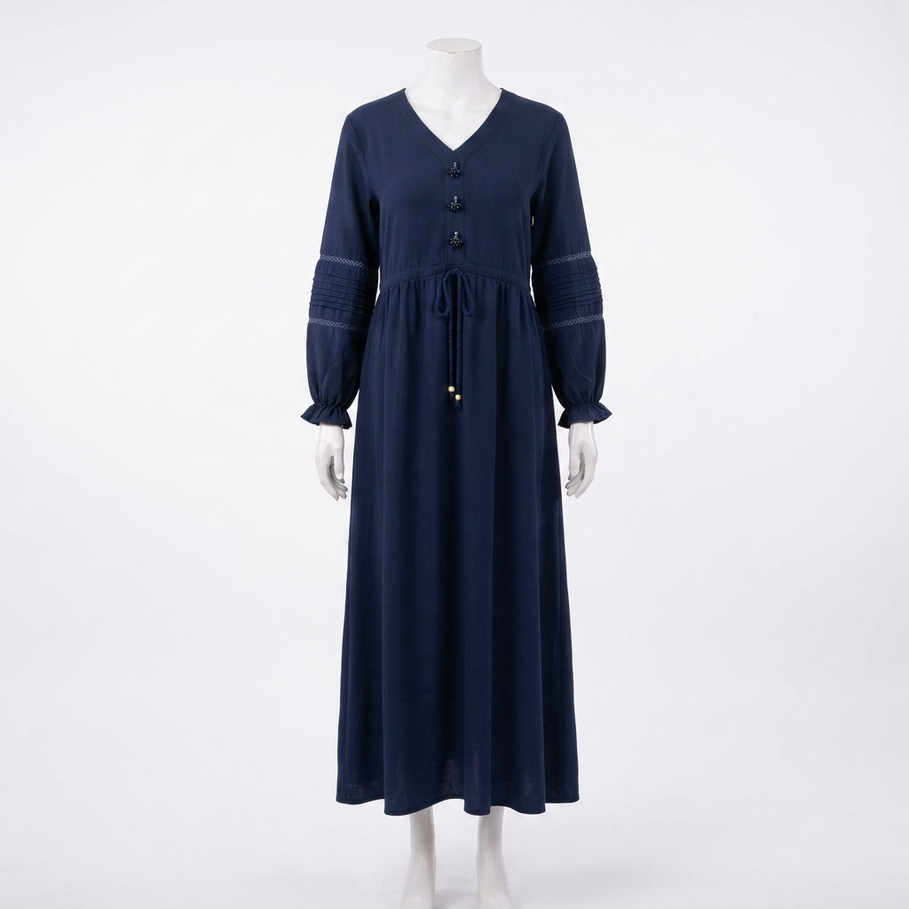 Pintuck Sleeve Long Dress (A-221)