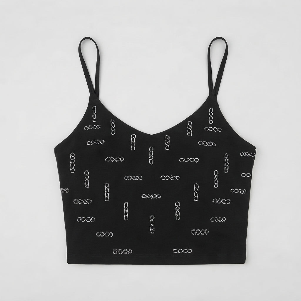 Sparkle Motif V-Neck Crop Top (2427)