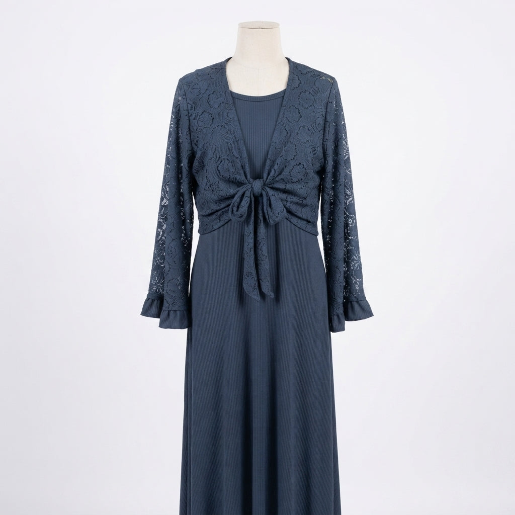 Tie-Front Bolero and Ribbed Dress Outfit (A-247)