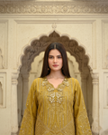 3-Piece Golden Olive Embroidered Tunic Set