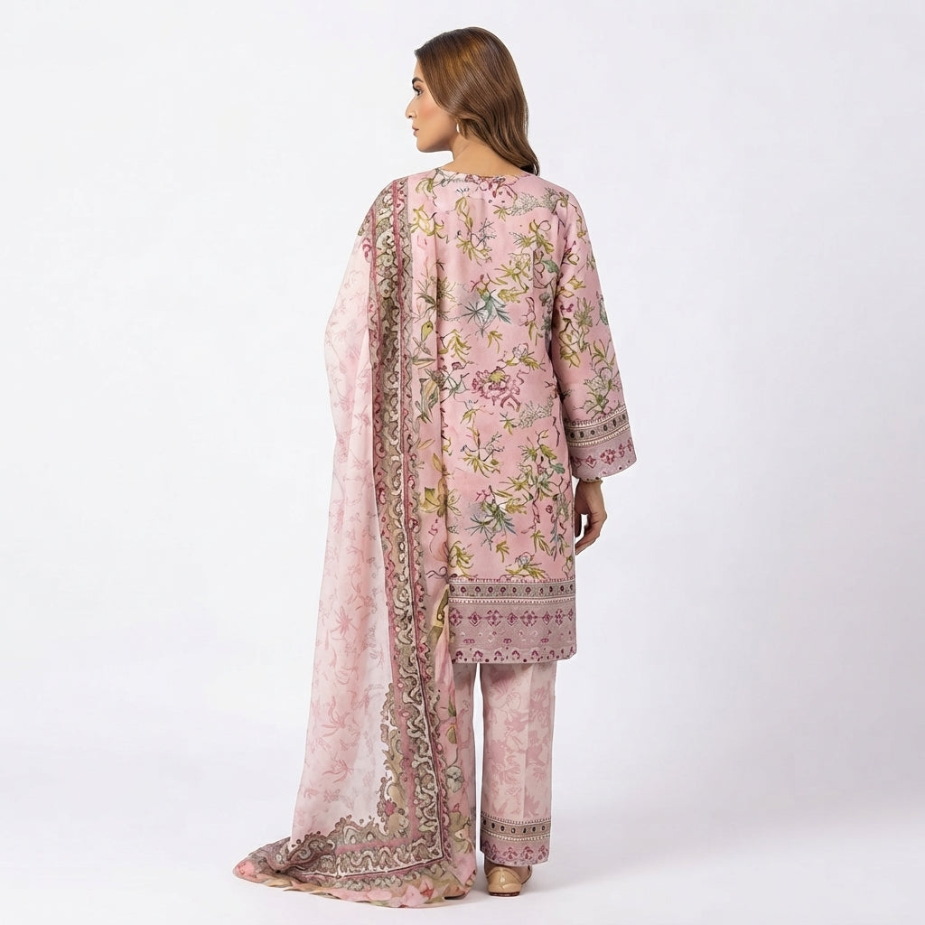 Floral Printed Three-Piece Lawn Suit with Dupatta (BZ-35)