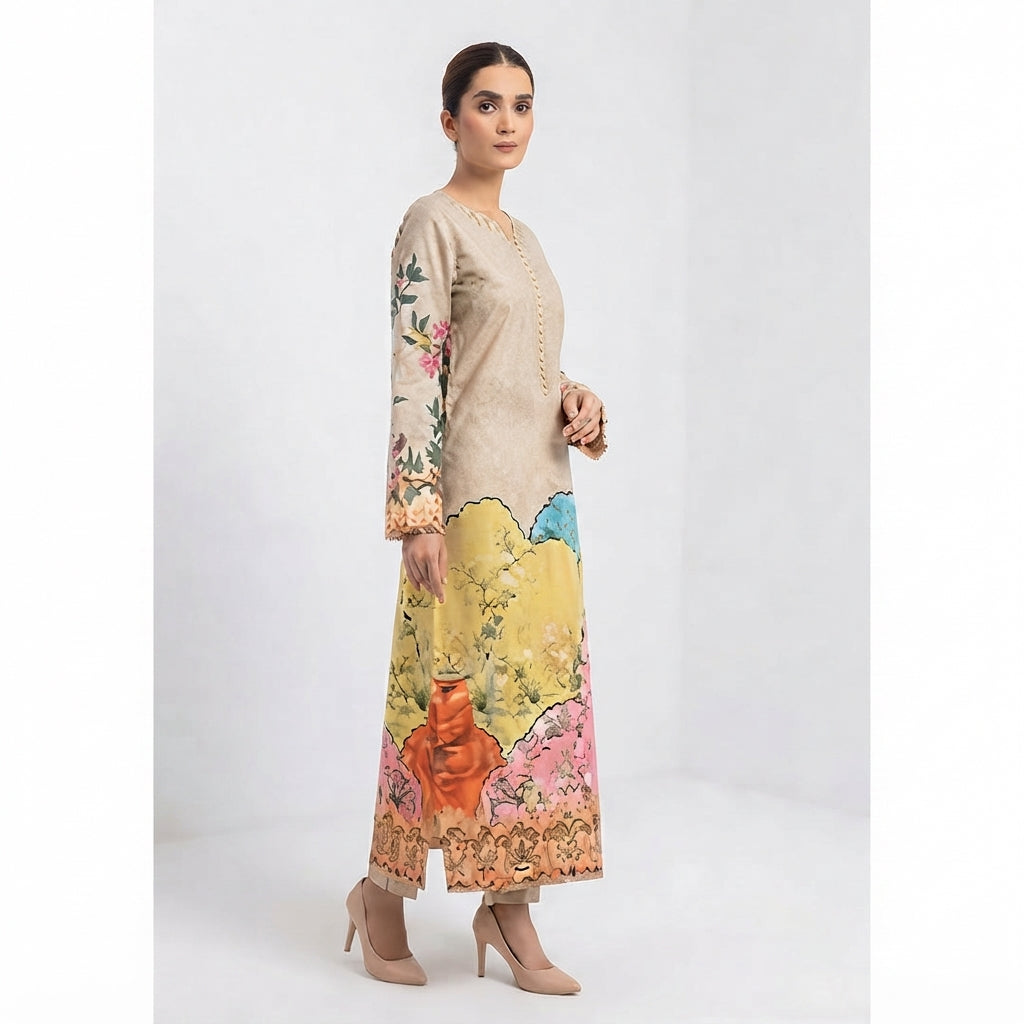 Ornate Neckline Printed Kurti and Trouser Set (BZ-25)