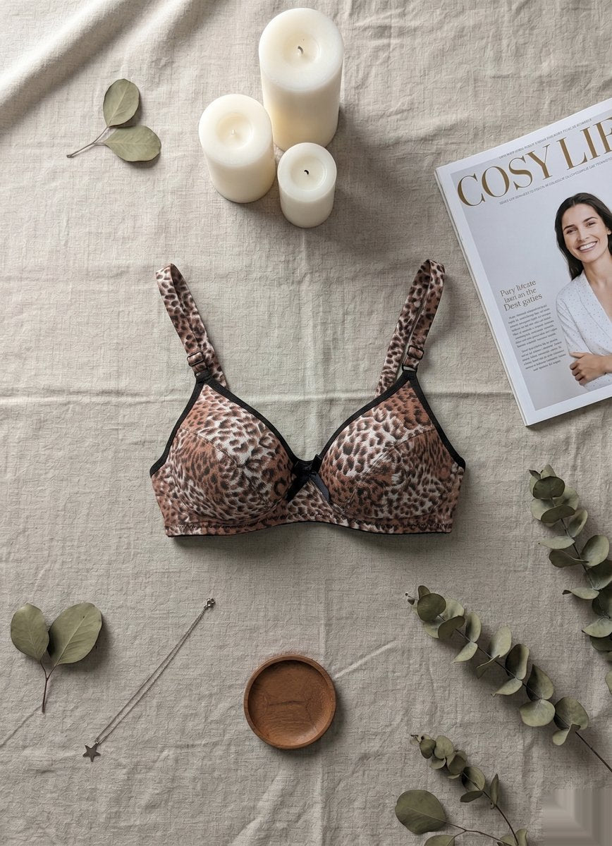 Leopard Print Wireless Bra - Gray