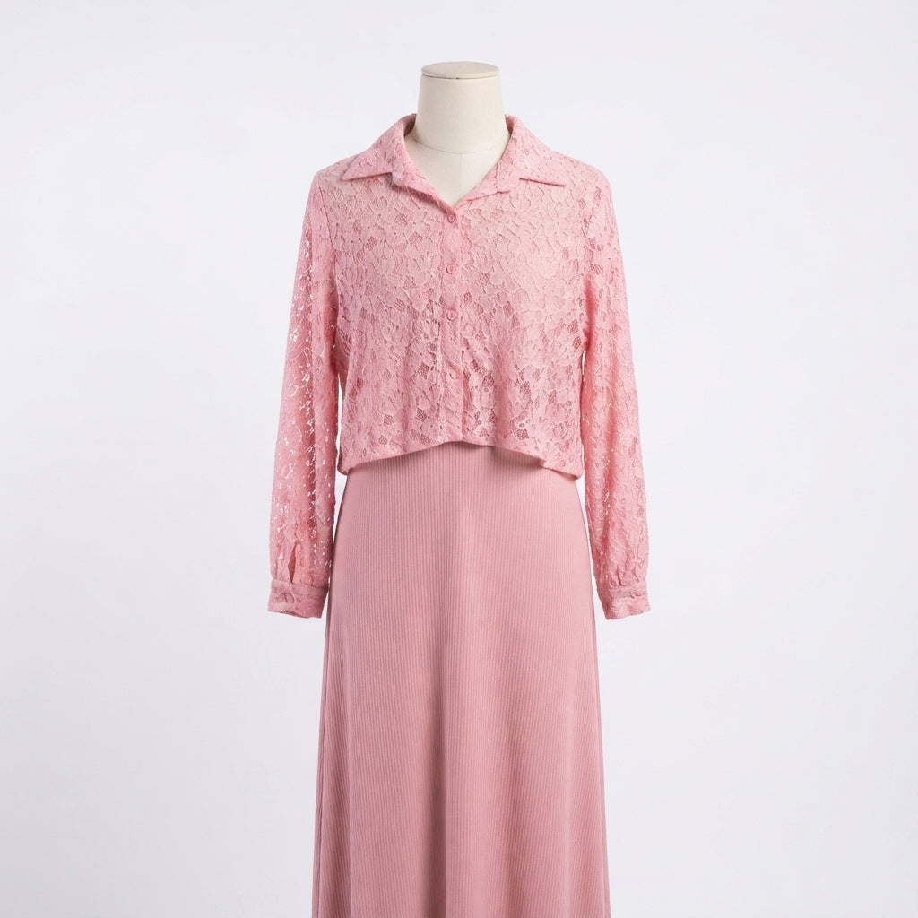 Long-Sleeve Lace Shrug and Dress Combo (A-249)
