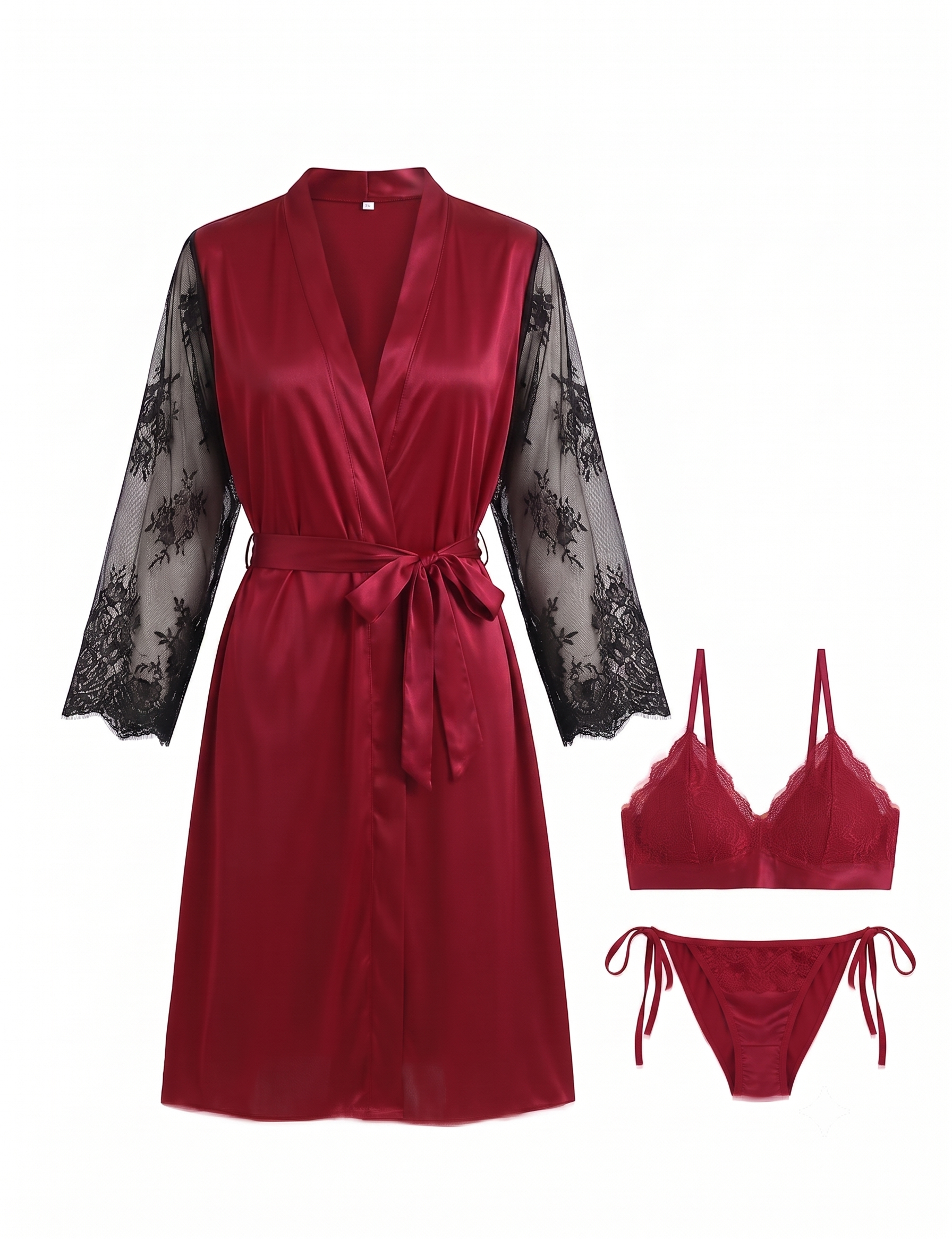 Elegant Lace-Sleeve Robe & Lingerie Set