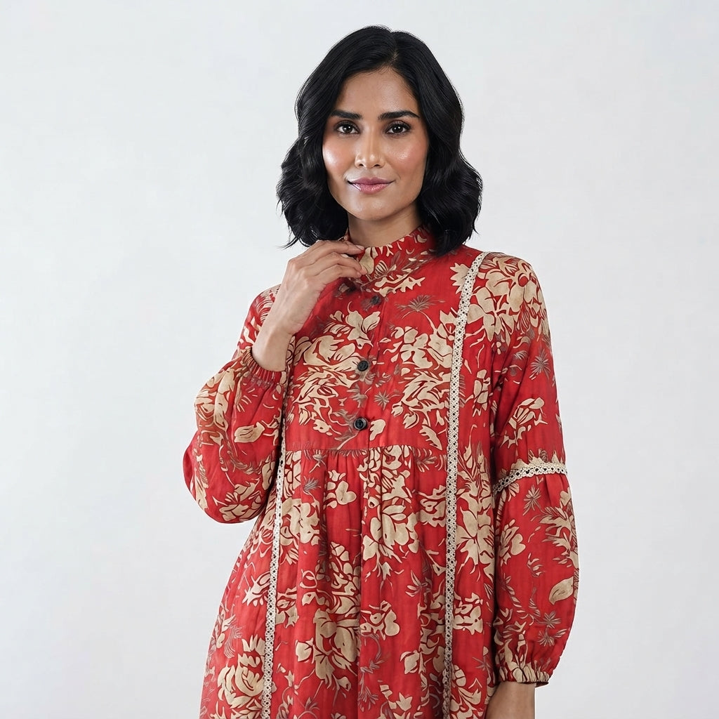 Floral Print Maxi Dress (A-215)