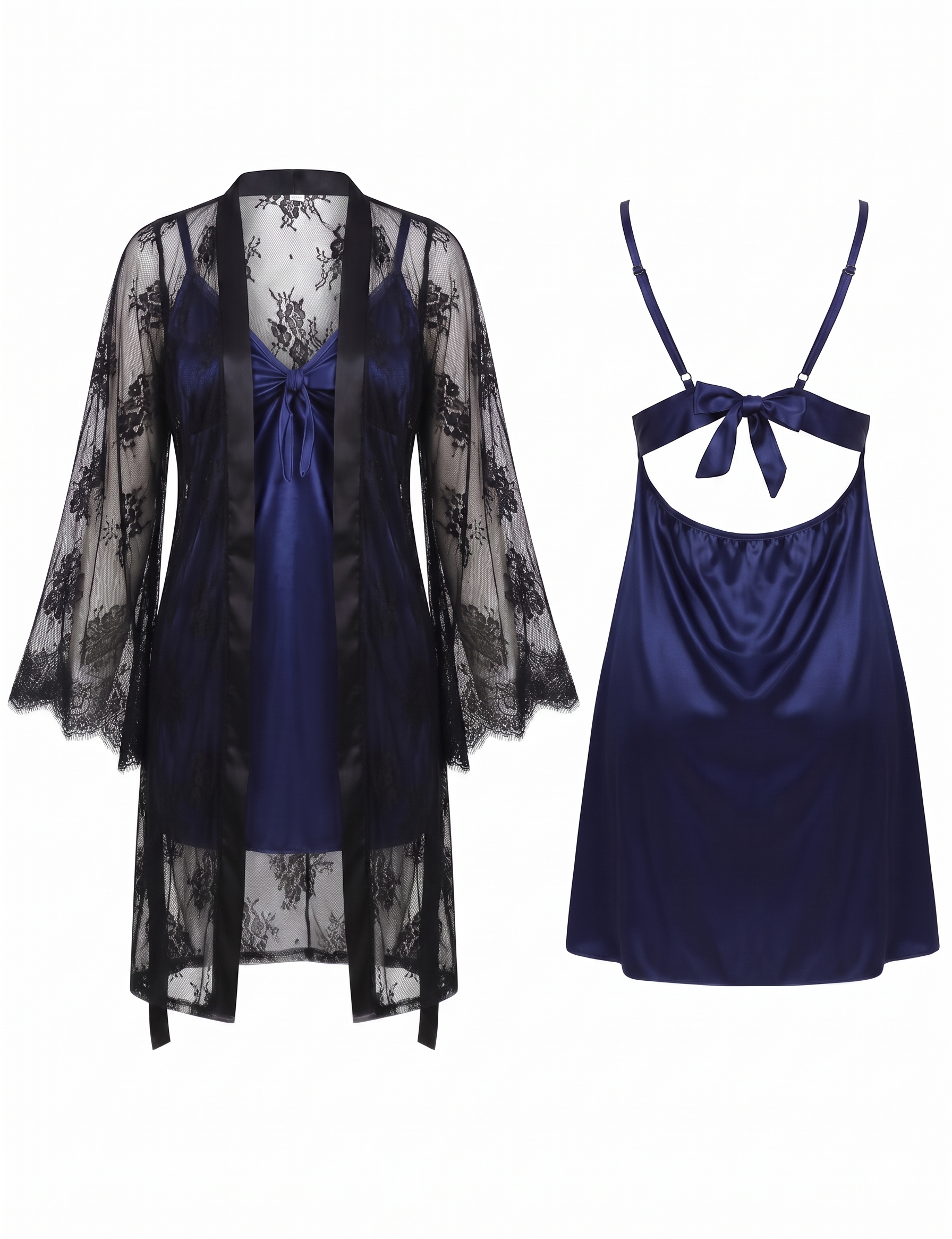 Sheer Lace Duster & Satin Chemise Set