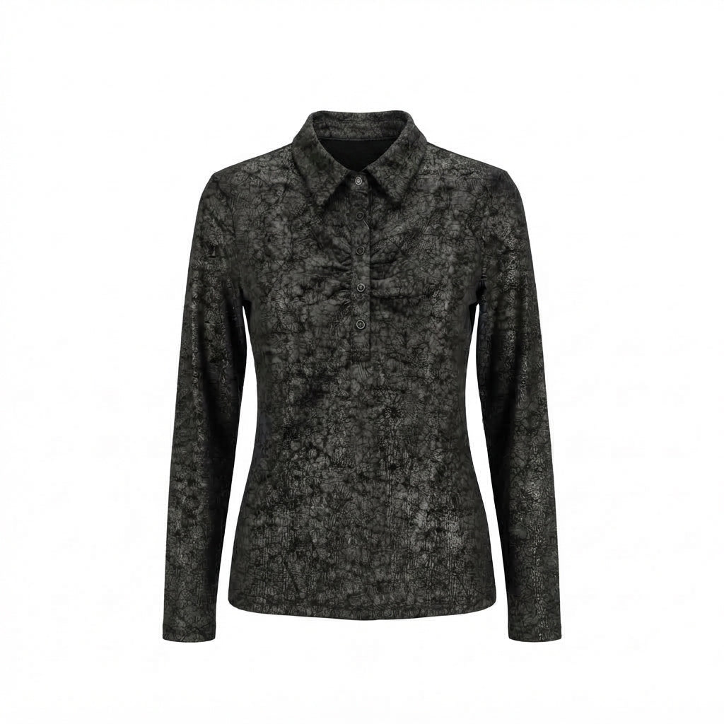 Textured Long-Sleeve Collared Shirt