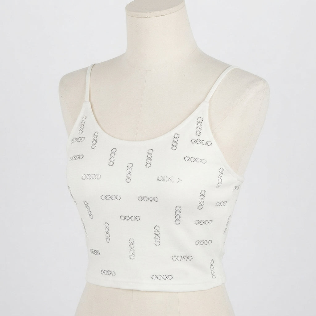 Rhinestone Motif Cami Crop Top (2427)
